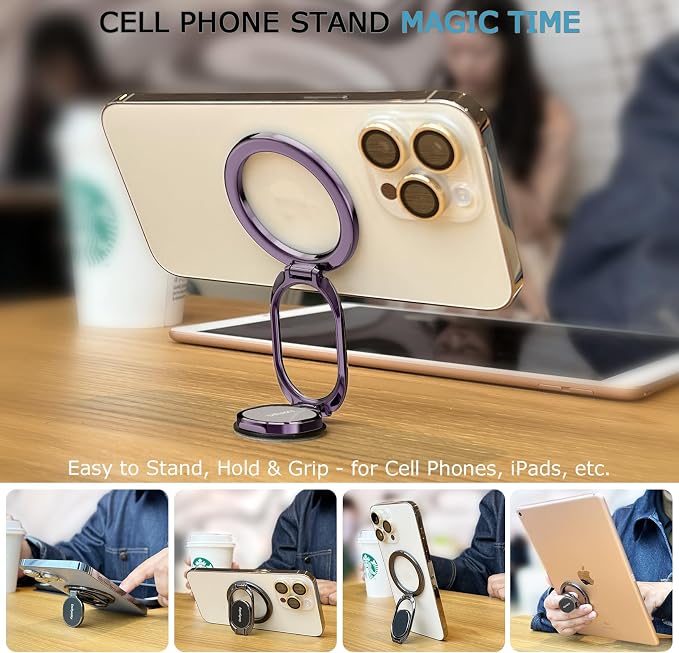 Doflyesky Metal Magnetic Phone Ring Holder, Double Adjustable Phone Grip and Stand Compatible with MagSafe Ring Holder, Compatible with PopSockets MagSafe Ring Grip, Compatible with Case/Cover