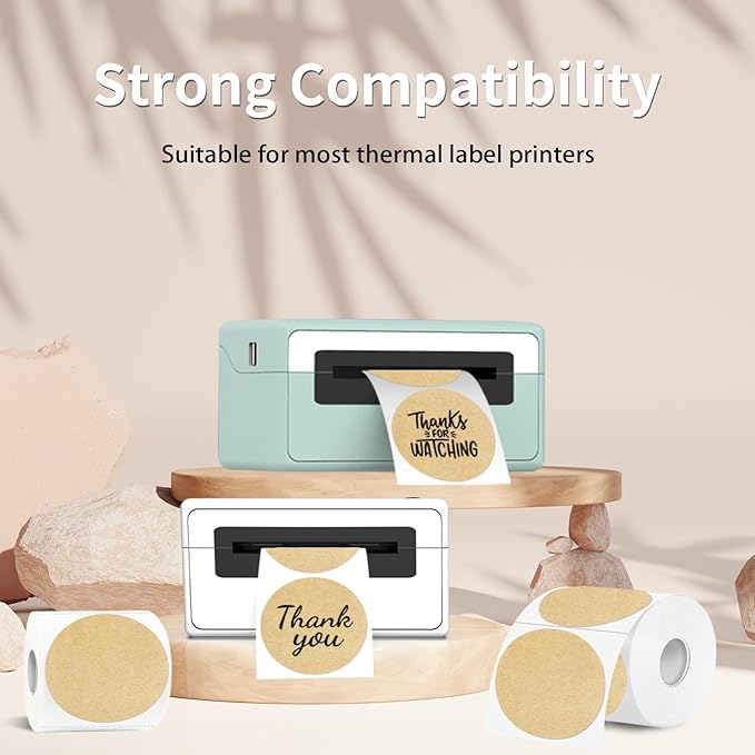 Thermal Label,3 Inch Kraft Paper Round Thermal Printer Sticker,Self-Adhesive Round Direct Thermal Labels,Thermal Stickers for DIY Logo Design,Name Tag (300 Labels/1 Roll)