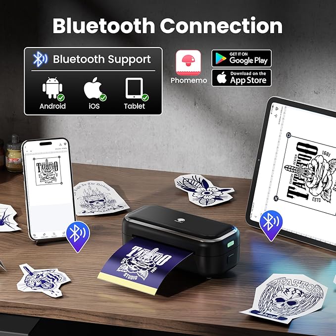 Phomemo TP31 Tattoo Stencil Printer, Mini Temporary Tattoo Maker with 30pcs Transfer Paper,Bluetooth Tattoo Machines Printers for Tattoo Beginners & Artists,DlY,Parties,Gifts. Deep Black