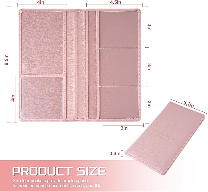 JUSTTOP 2Pack Car Registration and Insurance Holder,Car Document Holder for Cards License with Magnetic Shut,Vehicle Glove Box Car Organizer for Documents, Cards, License(Embossed leather Pink)