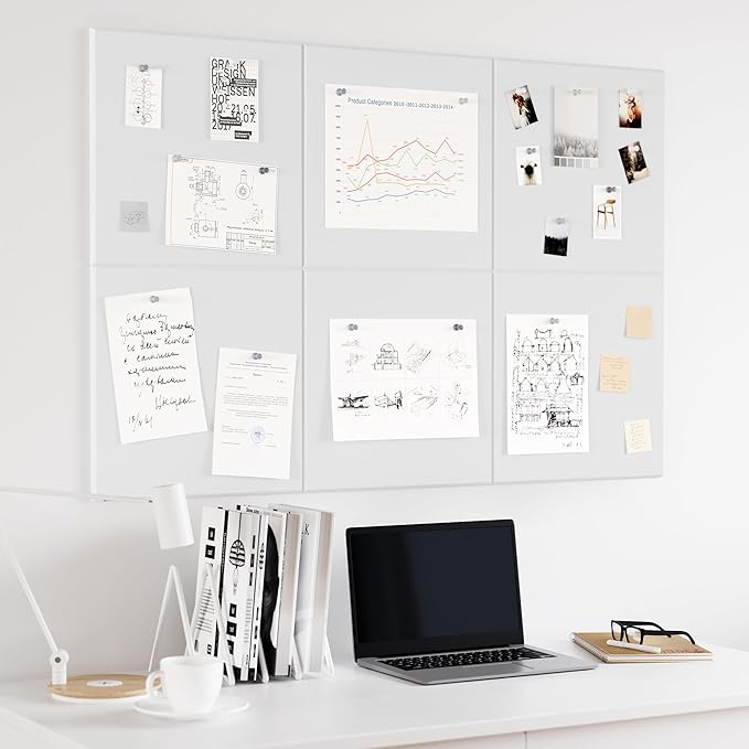 Large Cork Board for Wall, 36" x 24" White Bulletin Board with Pushpins, 6 Panels Felt Tiles Tack Push Pin Board for Office