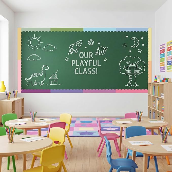 Containlol 236ft Macaron Bulletin Board Decoration, Spring Pastel Classroom Bulletin Board Borders, Bright Scalloped Trim for School Office Poster Chalkboard Whiteboard Wall Decor