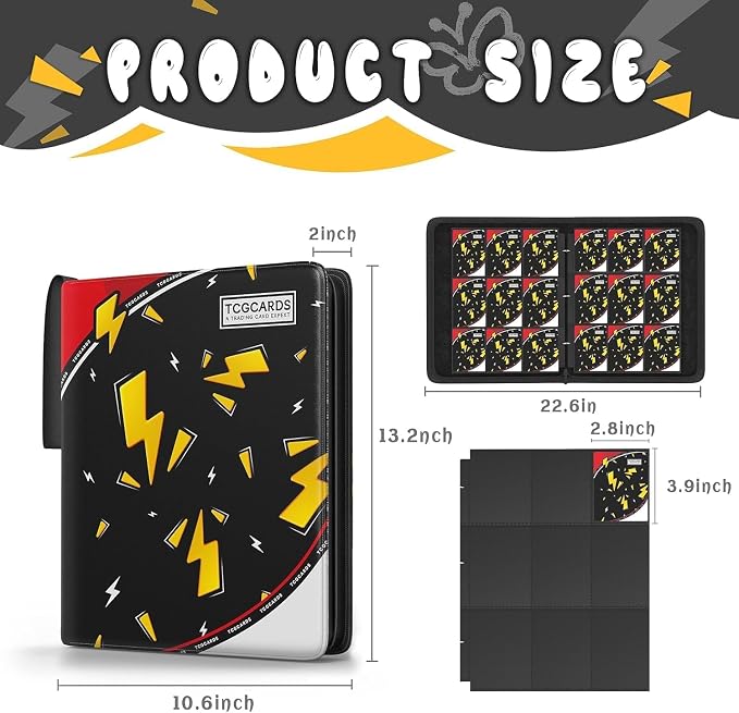 Trading Card Binder 9 Pocket,Card Binder 900 Pockets,Card Book Holder Cards with 50 Removable Sleeves,3-Ring Zip Design MTG/TCG/Sport Collectible Trading Card Albums Gifts for Boys and Girls (Black)