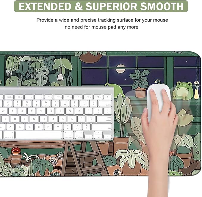 Cute Large Mouse Pad, Kawaii Extended Mouse Pad Desk Pad Easy Typing for Typing Office Game 35.4 x15.7 in - Kawaii Frog