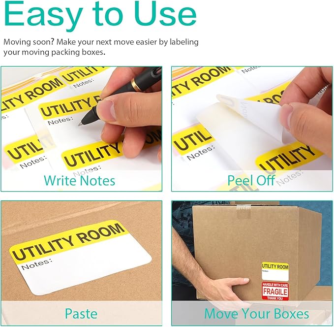 600 Count 3 x 2 Large Home Moving Packing Box Labels for 3-4 Bedroom House with Writable Notes Areas, 17 Color Coded Moving Labels for Boxes + Fragile Moving Stickers + Heavy and Blank Labels