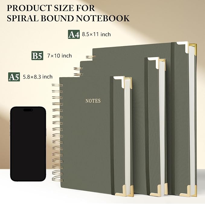 Spiral Notebook Journal, 328 Pages Linen Hardcover College Ruled Notebook, Lined Thick Journals for Women Men, A5 Thick Spiral Journal for Writing, 100GSM Paper, Cute Notebooks for Work School