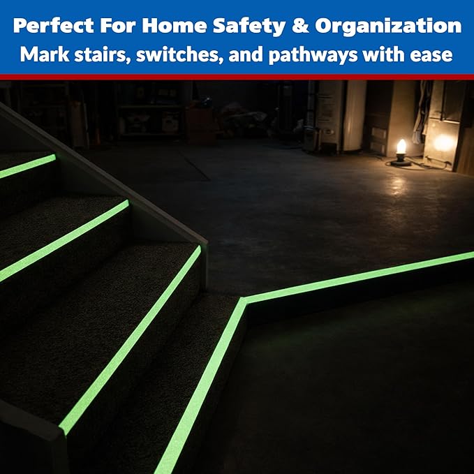 Gaffer Power Glow in The Dark Gaffer Tape 1” x 15 ft – Photoluminescent Safety Tape, No Residue, Made in USA, Cloth Tape for Stairs, Exits, Walkways & Hazard Marking