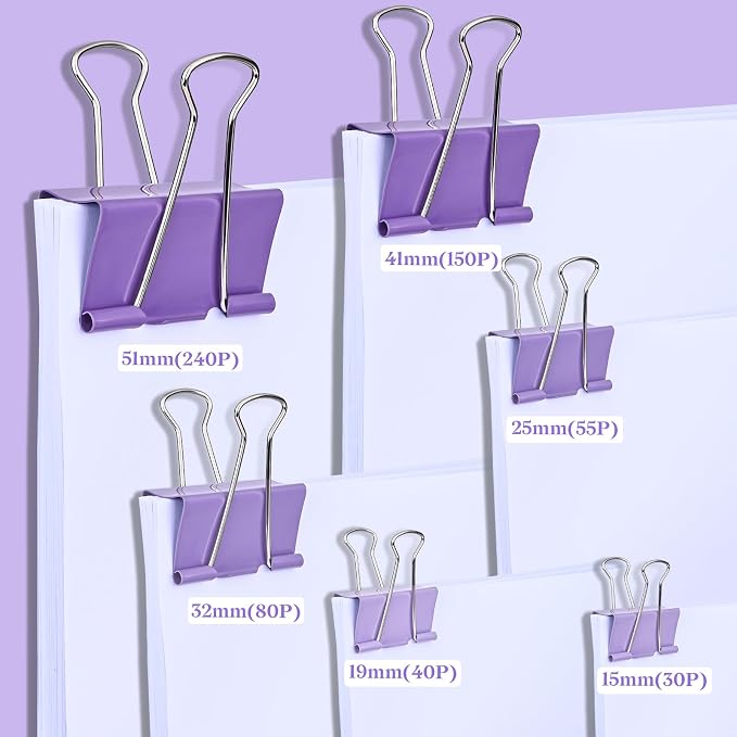 Temiary Binder Clips, Small Metal Binder Paper Clip Purple 0.75 Inch, 40 P | Colored Binding Paperwork Clamp Bulk for Office, Home, School