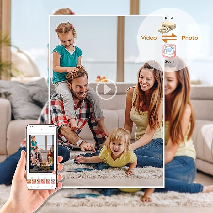 HPRT 4x6 Photo Printer with 108 Sheet & 2 Ribbon, Portable Picture Printer for iPhone & Android Smartphone, Instant Photo Printer, Bluetooth Small Phone Photo Printer, Home Use, Ideal Gift, White