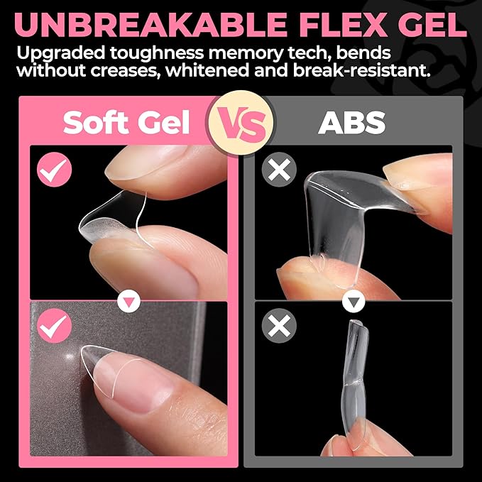 UNA GELLA Almond Shape Nail Tips Short: 504pcs Half Cover Almond Tips | Half Matte Clear Gel Fake Nails Self-handle for Nail Extension Easy DIY Nail Salon for Her, 12Sizes
