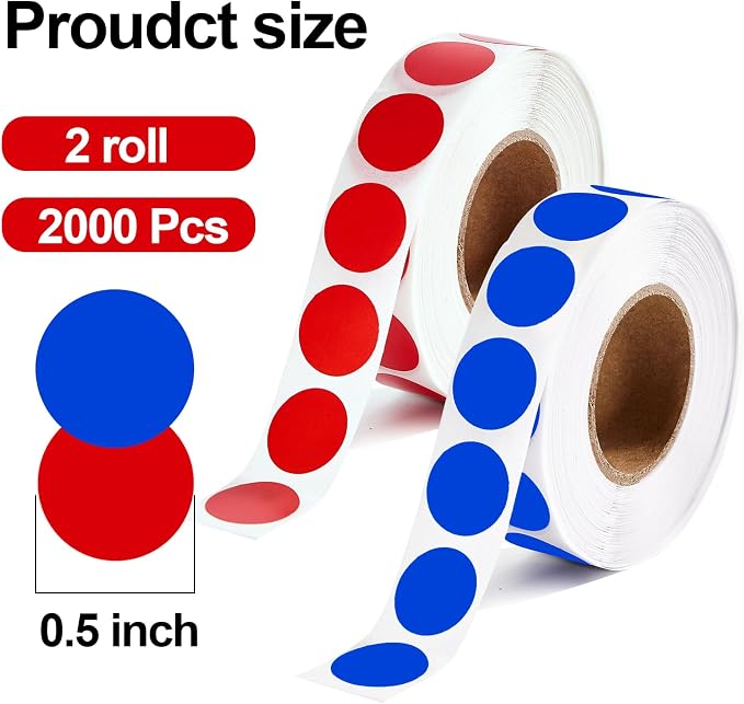 2000 Pcs Round Stickers 1/2 Inch Color Circle Dot Stickers 0.5 inch Small Code Labels for Office Shop Yard Sale Home Classroom Marking