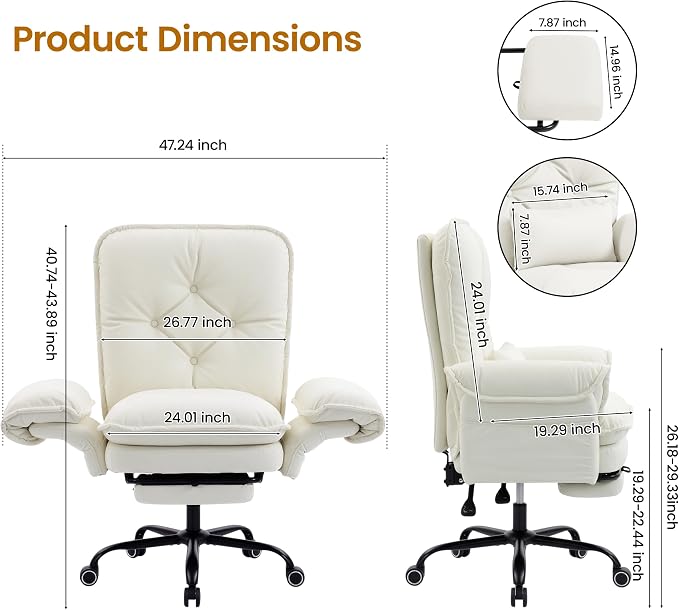 Criss Cross Office Chair with Flip Arms & Footrest, Comfy Desk Chair,Beige | Cross Legged Office Chair, Wide Seat Reclining Desk Chair with Wheels, Vanity Chair with Pocket Spring Seat and Side Pockets