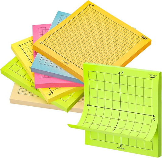 Mr. Pen- Graph Sticky Notes, 3x3 Inch, 6 Pads, 50 Sheets/Pad, 300 Sheets | 6 Grid Designs, Bright Colors, Square Graph Paper Notes, Grid Sticky Note Pads for Math, Study, Journals, Planners
