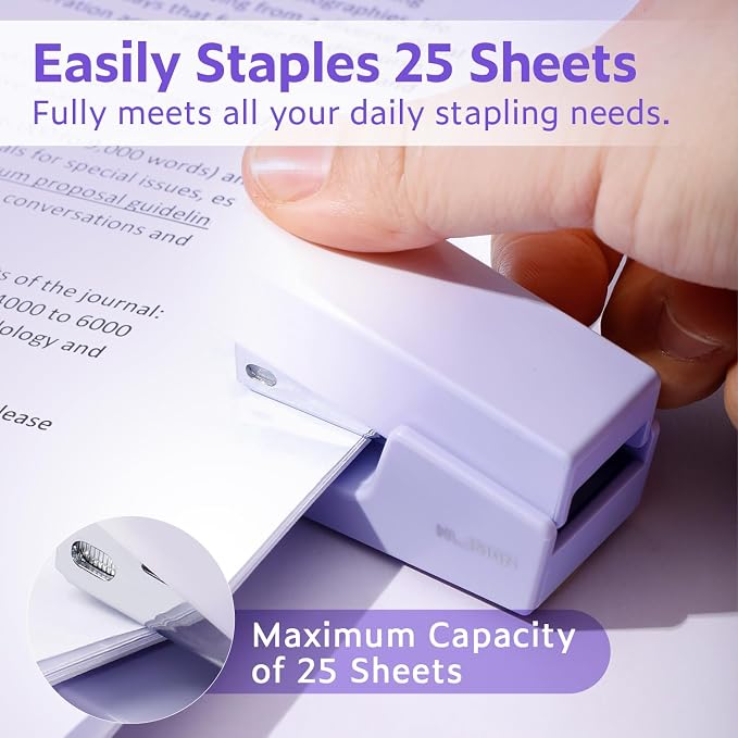 NUSIGN Mini Stapler with 830 Staples, Small Cute Desk Staplers, 25 Sheet Capacity, Purple-White Gradient
