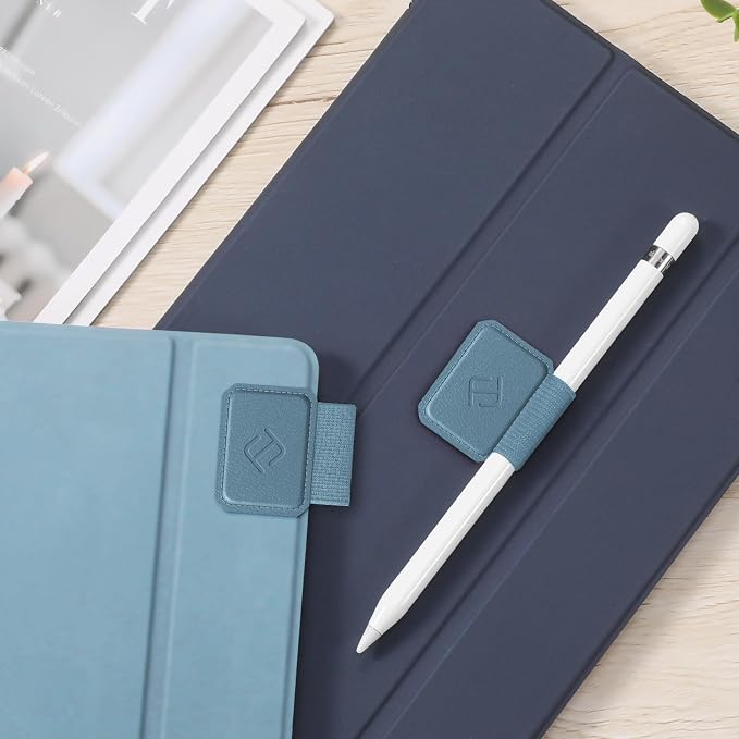 Fintie 4 Pack Pen Loop Holder for Apple Pencil Pro, USB-C/1st/2nd Gen | Elastic Adhesive PU Leather Sleeve, Secure Pen Holder, Attaches to Tablet Cases, Fits Stylus Pens, Ocean Blue