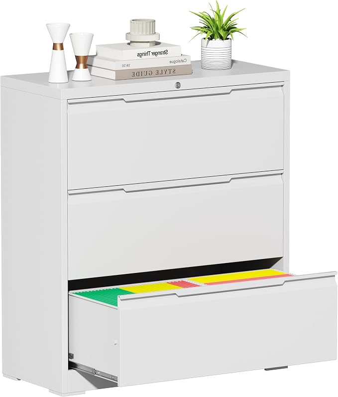 Bestoo 3 Drawer File Cabinet, Metal Lateral Filing Cabinet with Lock | Lockable Drawers, Large Storage Capacity, Heavy Duty Build, Smooth & Quiet Slides, Suitable for Letter/Legal/F4/A4 Size