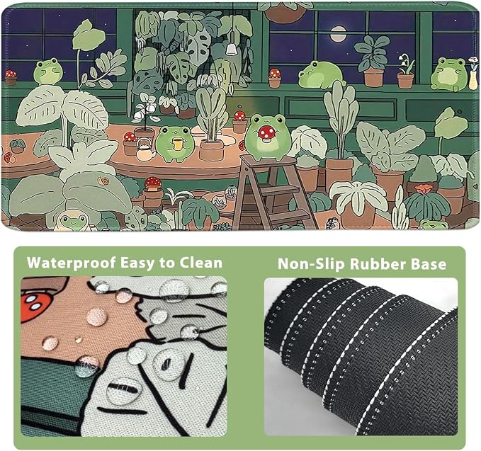 Cute Frog 4 in 1 Large Mouse Pad Set, Kawaii Extended Mouse Pad Set Desk Pad Easy Typing for Typing Office Game 35.4 x15.7 in - Kawaii Frog