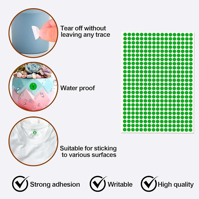 3/8" Small Colored Dot Stickers 2880 PCS Round Circle Stickers Tiny Green Coding Labels Mini Sticker for Office,Classroom (Green, 3/8" (10 mm))