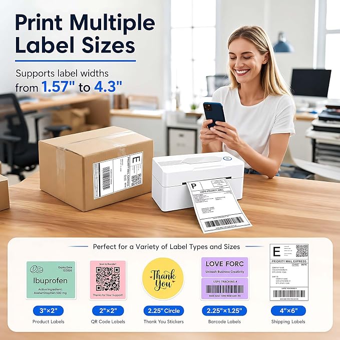 GBNONPLN Bluetooth Thermal Shipping Label Printer, 4x5, Matte White | Wireless, For Small Business, Compatible with Android, iPhone, Windows & Mac, Widely Used for Amazon, Etsy