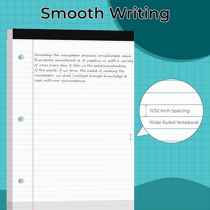 Legal Pads 8.5x11, 50 Sheets/Packs,8 Pack,3-Hole Punch & Perforated Writing Pads, Wide Ruled White Lined Paper, Notebook 8.5x11.75, Notepads 8.5x11 for Business, School and Office Supplies