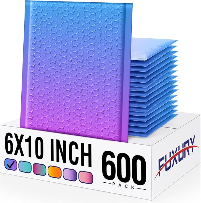 Fuxury Cute Design Bubble Mailers 6x10" 600 Pack Opaque Padded Envelopes Usable Size 6x9" Self Seal Pattern Bubble Shipping Envelopes for Mailing Jewelry Makeup Cards #0 Thick Padded Mailer BluePurple
