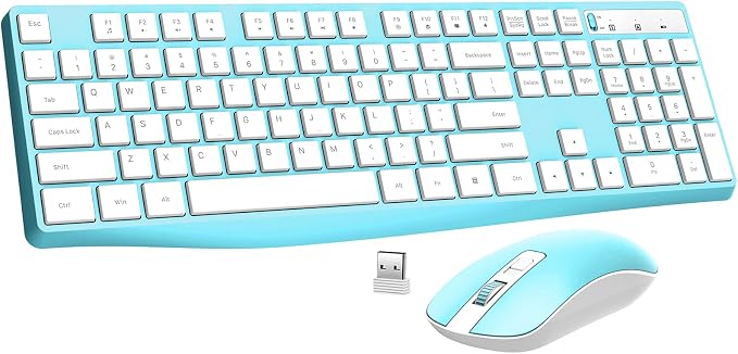 Wireless Keyboard and Mouse Combo, Lovaky 2.4G Full-Sized Ergonomic Keyboard Mouse, 3 DPI Adjustable Cordless USB Keyboard and Mouse, Quiet Click for Computer/Laptop/Windows/Mac (1 Pack, Blue) | Ergonomic, Low profile Keys, 3 DPI Adjustable, 2.4G Quiet...