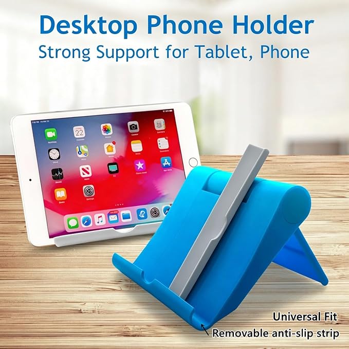 Cell Phone Stand 2 Pack, Desktop Holder for Phones & Tablets (2, Black+Blue)