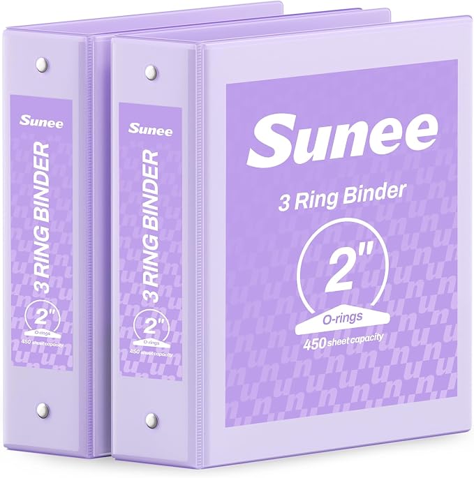 SUNEE 3 Ring Binder 2 Inch 2 Pack, Clear View Binder Three Ring PVC-Free (Fit 8.5x11 Inches) for School or Office Supplies, Purple