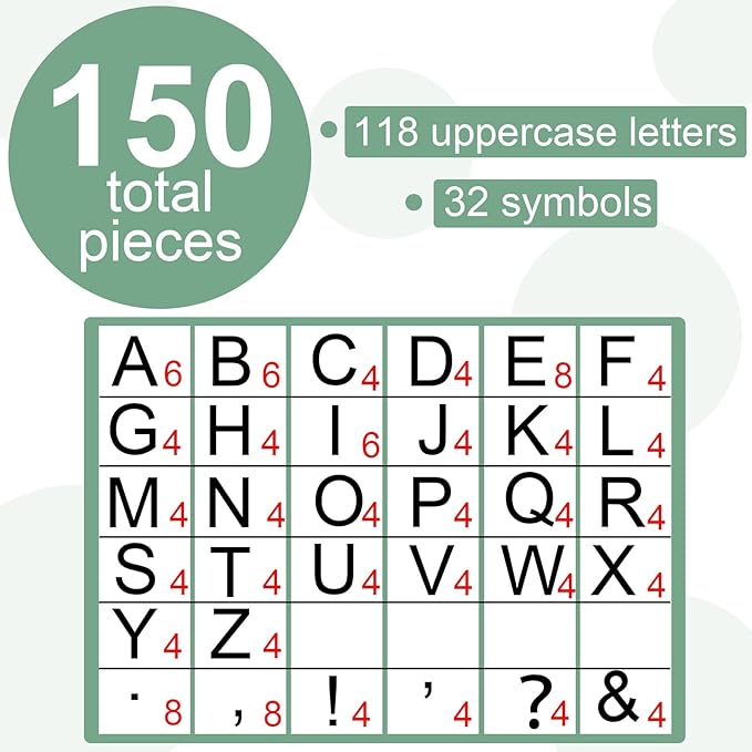 Qyeahkj 150PCS Large 7" Font Bulletin Board Letters and Punctuation Cutouts Set Green Eucalyptus Alphabet Combo Pack Decoration for Classroom Bulletin Board Display Wall Home School Poster Decor