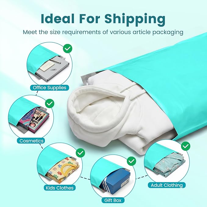 Metronic Poly Mailers 14x19 400 Pack, Heavy Duty Shipping Bags Bulk Self Seal Waterproof Tear Resistant Large Mailing Envelopes, Packaging bags for Small Business, Boutique, Clothing, Teal