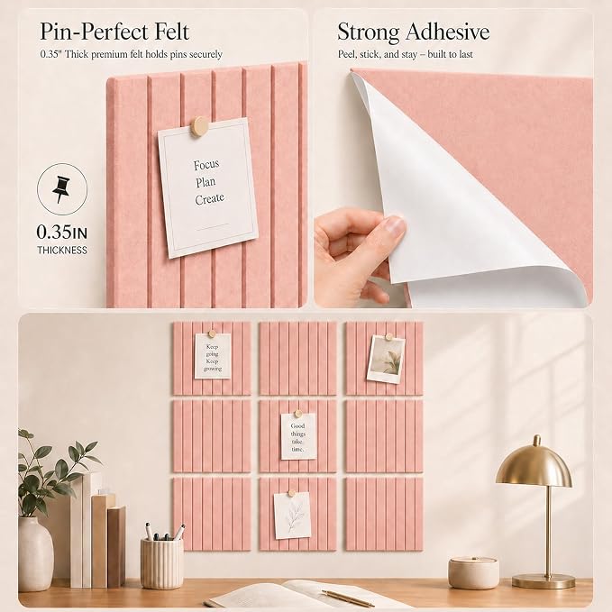 Stripe Felt Bulletin Board Tiles, Cork Board Alternative 24 x 36 in | 0.35 in modular felt wall tiles for notes, photos, schedules, reminders in offices, classrooms, home and office workspaces
