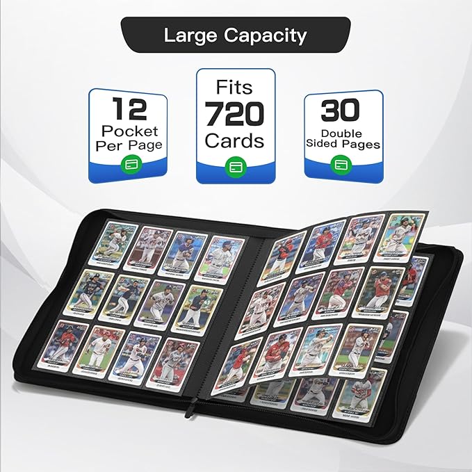 Premium Card Binder 12 Pocket for 720 Pockets Trading Card Binder, PU Zipper Card Collection Album, Book Holder for MTG, TCG, Game Cards, Sports Cards(Blue)
