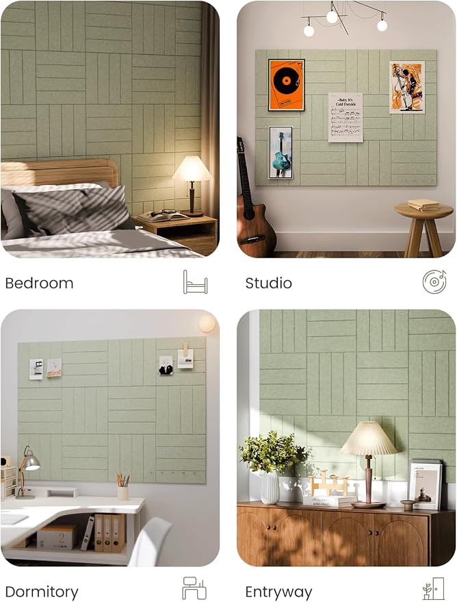 Fluxynara 48" x 36" Large Felt Bulletin Board, Sage | 12 Pack Cork Board Alternative with 60 Safe Adhesive Tabs, Pin Boards for Wall Decor, Home, Office, Classroom,Dorm