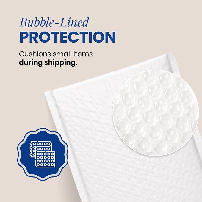 ALTERNIUM Bubble Mailers 6x9 Inch, 50-pack – Small Padded Shipping Envelopes, Self Seal Poly Bubble Mailers, Waterproof Lightweight Mailers for Jewelry, Trading Cards & Small Business - White