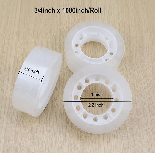 12 Rolls Transparent Tape Clear Tape Refills Rolls,3/4 x 1000 Inches,1 inch Core,for Office, Home, School (12)