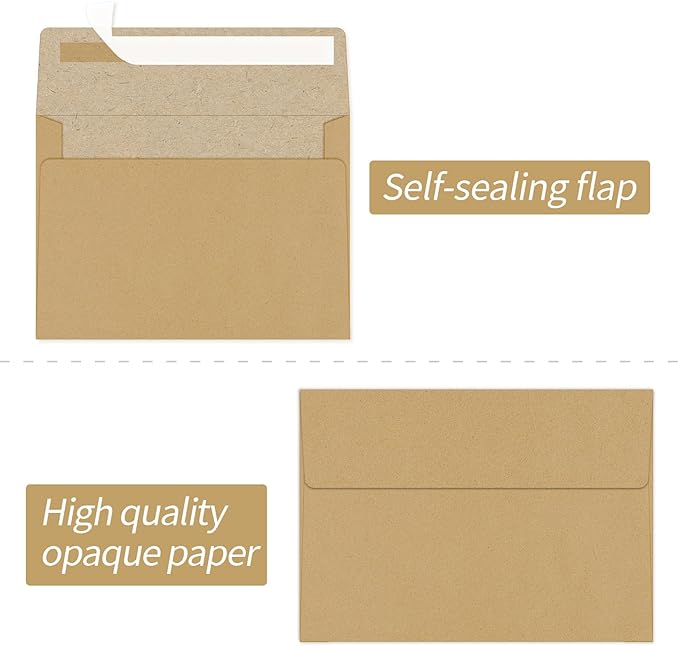 A2 Envelopes Brown 100 Pack 4.375x5.75 Invitation Envelopes Self Seal for Wedding Birthday Party Baby Shower Thank You Notes, Greeting Cards (kraft)