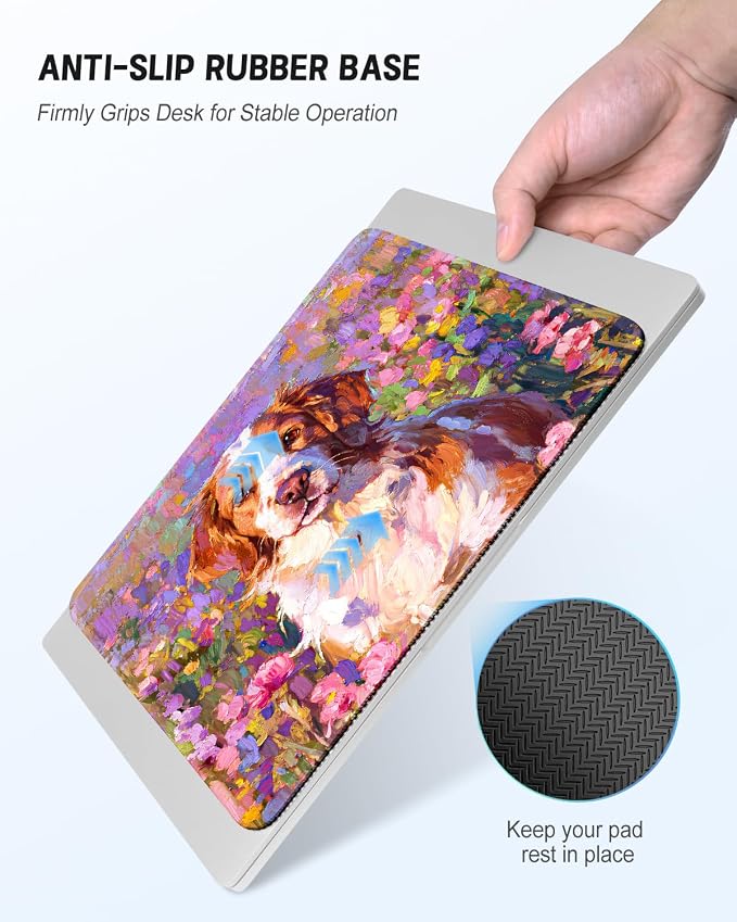 Mouse Pad, Cute Mouse Mat, 10" x 8", Colorful Oil Painting Dog | Square Waterproof Gaming Computer Mat, Textured Top, Stitched Edges, Non-Slip Rubber Base for Office Home Laptop Keyboard