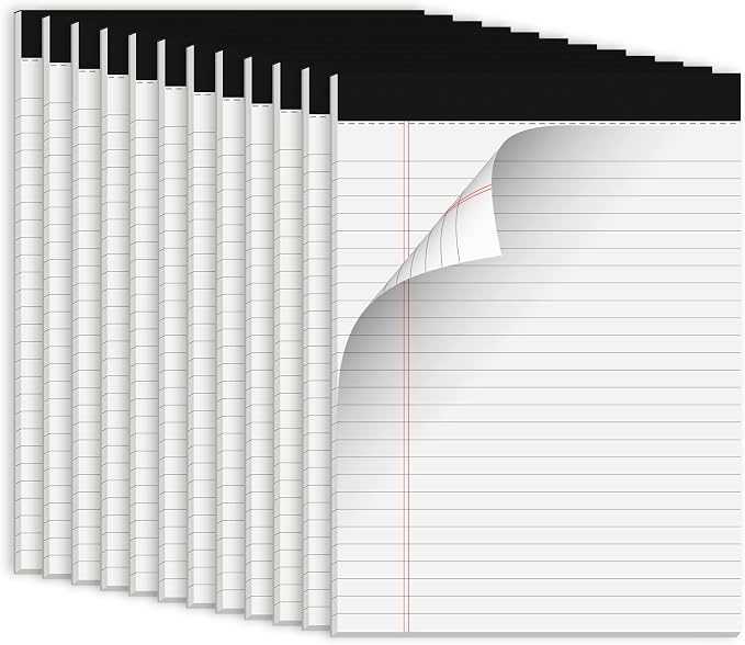 White Legal Pads 8.5 x 11 Notepads, 12 Pack Writing Paper Note Pads 8.5x11 | Perforated Wide Ruled Lined Writing Pads 30 Sheets for Home Office School Work, Legal Notepads Double-Side Printed Per Pad