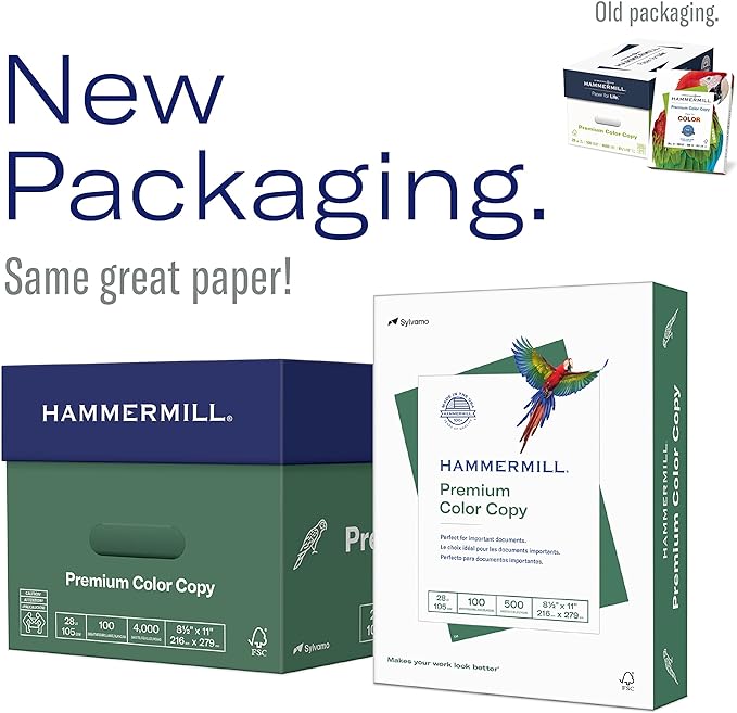 Hammermill Printer Paper, Premium Color 28 lb Copy Paper, 8.5 x 11-1 Pack (300 Sheets) - 100 Bright, Made in the USA, 102700R