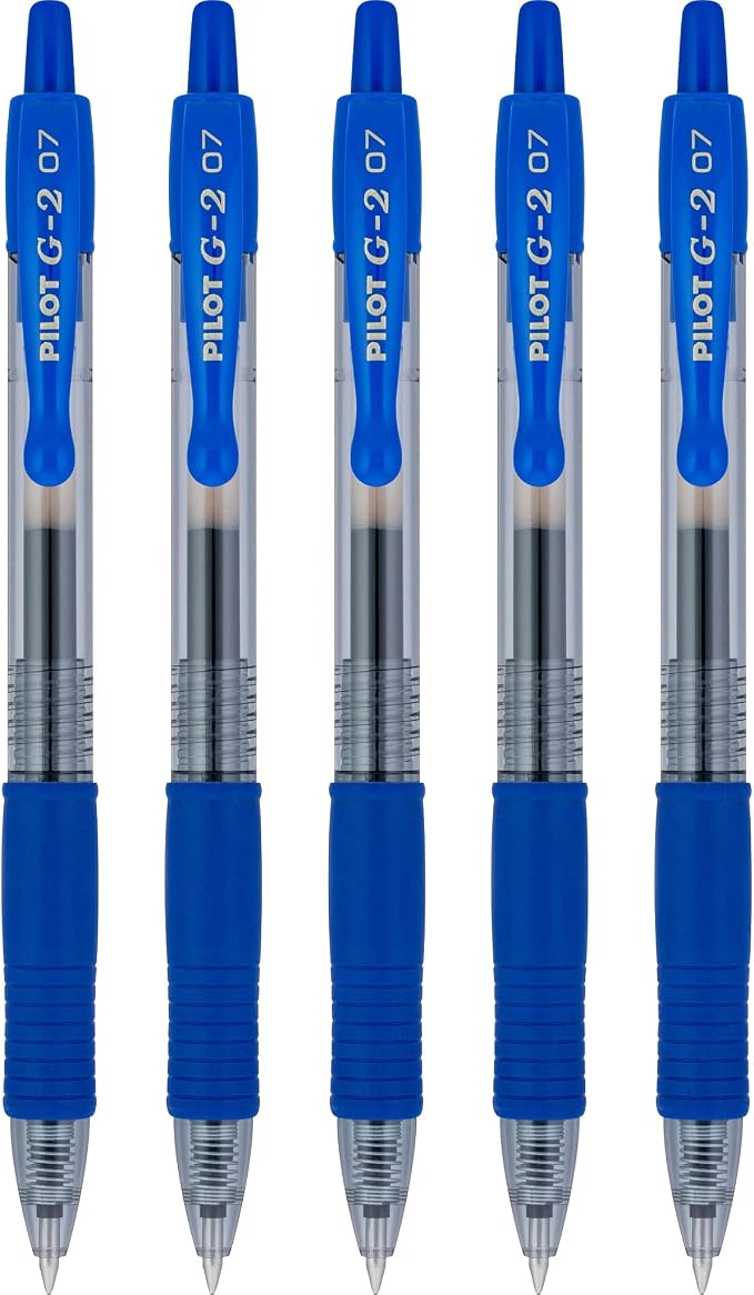 PILOT G2 Premium Gel Roller Pens, Blue Ink Pens Fine Point, Pack of 5