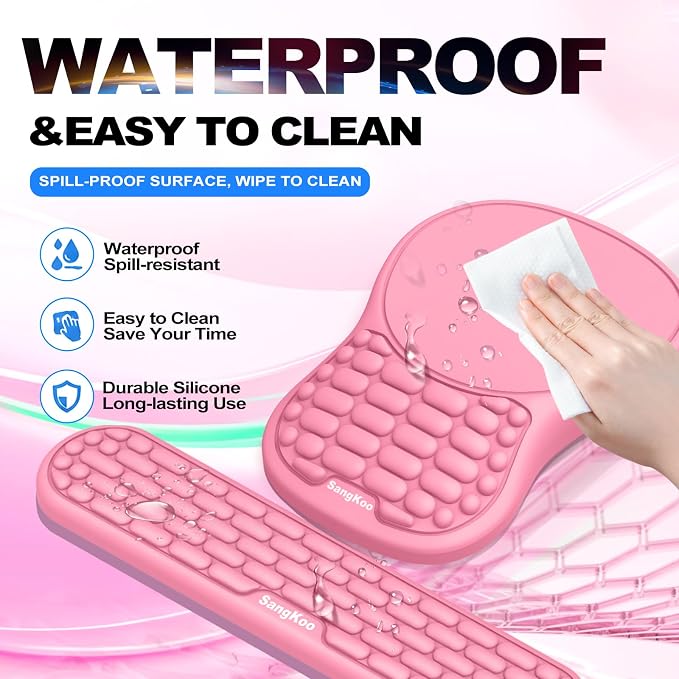 Ergonomic Keyboard Wrist Rest and Mouse Pad Wrist Support Set, Pink | Ergonomic Memory Foam,Pain Relief Wrist Support,Non-Slip Base, Waterproof Smooth Surface,Office & Gaming Desk Accessories