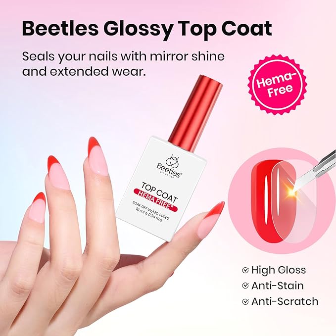 Beetles Hema Free Gel Top and Base Coat with Matte Top Coat Set, 3Pcs for Gel Nail Polish Soak Off UV LED Long Lasting Glossy & Matte Finish Nail Art Essentials