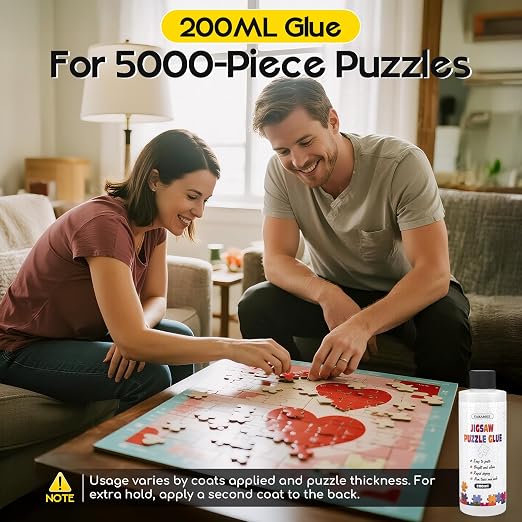 YAKAMOZ Jigsaw Puzzle Glue Clear, Quick Drying with Scraper, 200mL | Puzzle Preservation | Glossy Finish | Even Spreading | Creative Projects