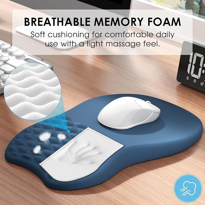 MROCO Ergonomic Mouse Pad with Wrist Support, 11.8 x 7.8 in, Navy Blue | Memory Foam Wrist Rest Mouse Pad, Non-Slip Base, Smooth Lycra Surface for Office & Home, Comfortable Wrist Support