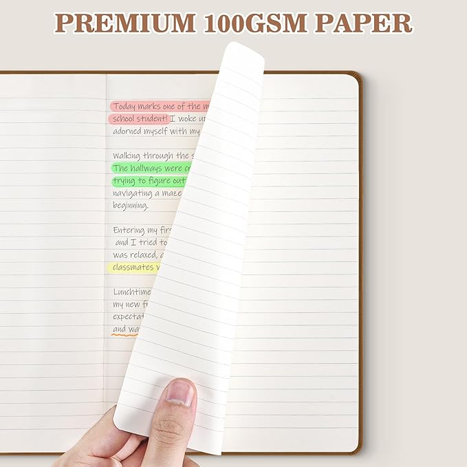 OMEYA 4 Pack Lined Journal Notebooks for Work, 100gsm Thick Paper, 5.7"x 8.3", College Ruled A5 Notebook Bulk, Leather Journal for Writing, Hardcover Notebooks for School, Office, Journal for Men