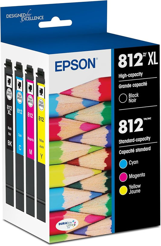 Epson 812 Genuine Ink Cartridge XL Black and Standard Color Combo Pack | Works With WorkForce Pro WF-7310 WF-7820 WF-7840 EC-C7000 Printers