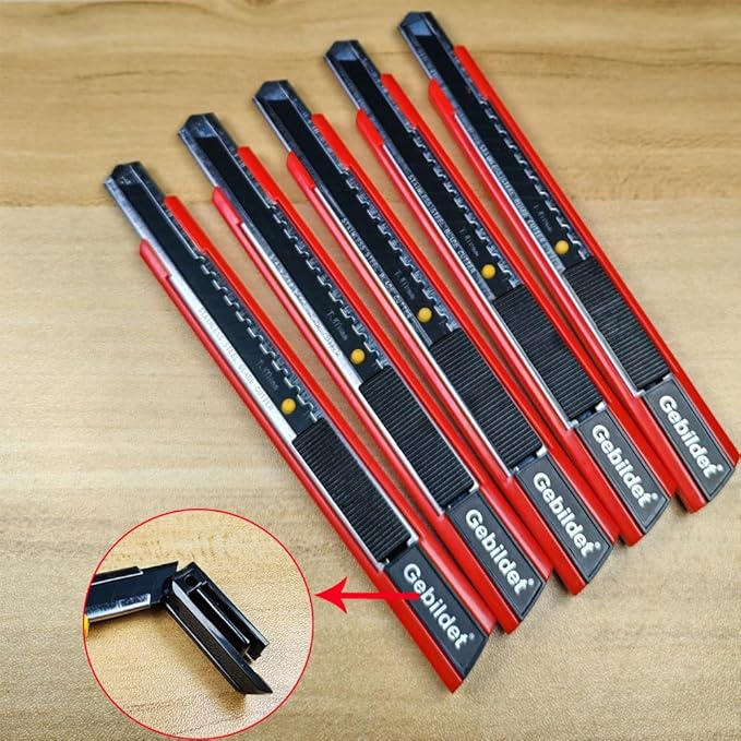 5pcs Right and Left Hand Self-Lock Cutter Knife/Black 9mm Snap Off Blades /60° Blace Knife/Utility Knife/Graphic Knife (Red Holder)