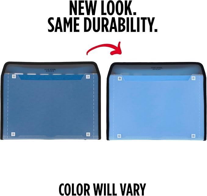 Five Star Expanding File Organizer + Study App, 7-Pocket Accordian File Organizer, Zipper Closure, Holds 8.5" x 11" Paper, Blue (Color May Vary) (350099B)