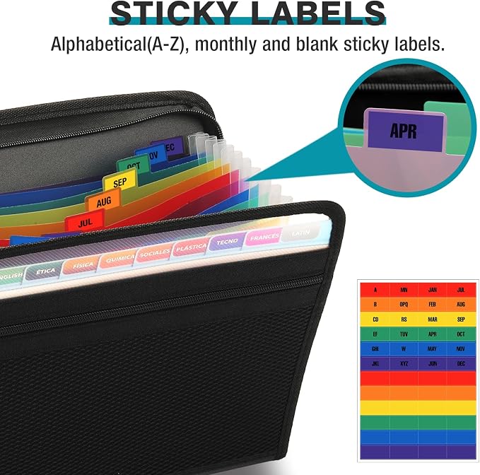 H4D Accordion File Organizer, 13 Pocket Expanding File Folder, Color Pocket | Zippered, Front Mesh Pouch, Letter Size Paper, A4 Paper, Fit for Documents