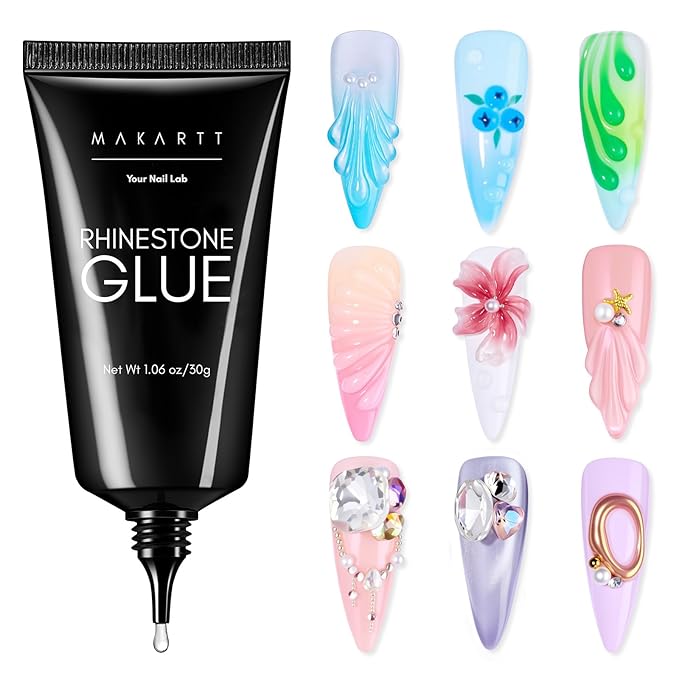 Makartt Rhinestone Glue Gel - 30G Ultra Strong Hold UV/LED Cured Nail Glue Adhesive for Charms, Gems, Diamonds, Chrome & Aurora Powder, 3D Gel Nail Art Sculpting, Glitter, Decals, Salon DIY Easy Use